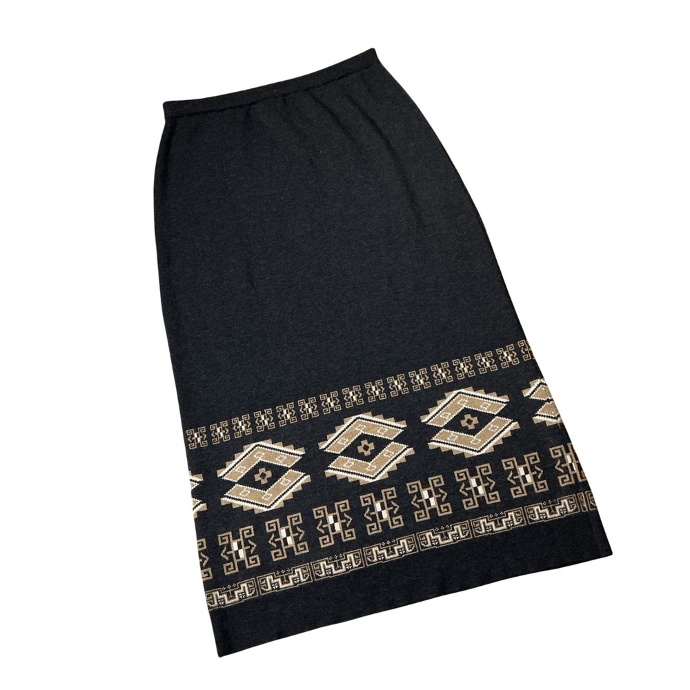Pendleton Merino Wool Southwestern Knit Maxi Skirt Womens L Grey Geometric Boho